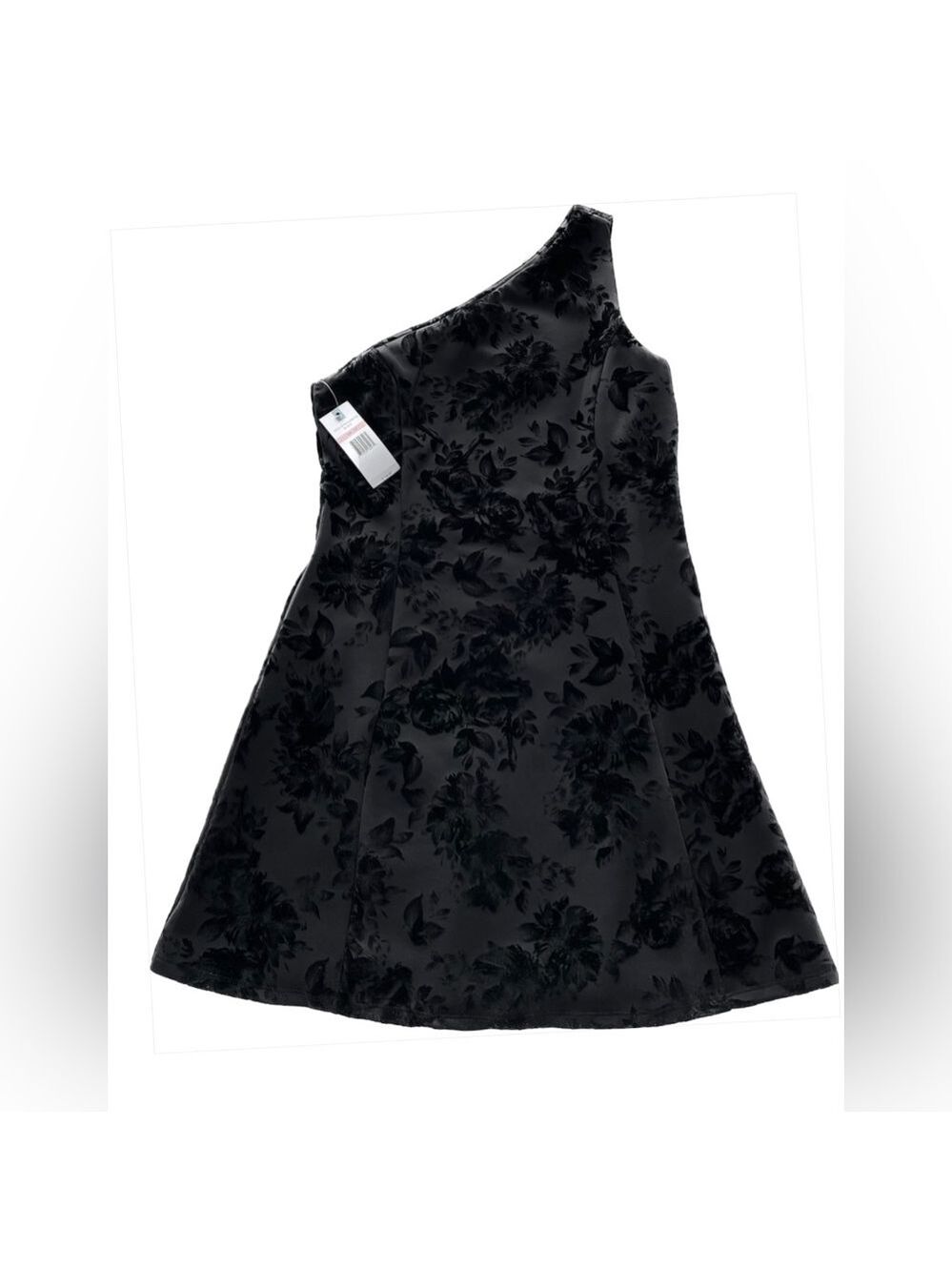 PROSECCO Floral Velvet One Shoulder Black Dress Size 10P - Picture 6 of 8